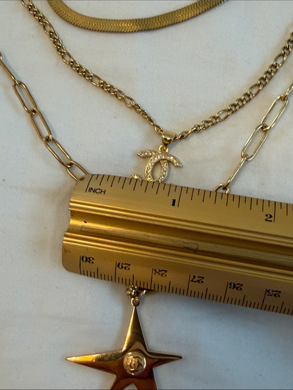 Gold-Tone Layered Star & Interlocking CC Pendant Necklace - - Picture 8 of 14